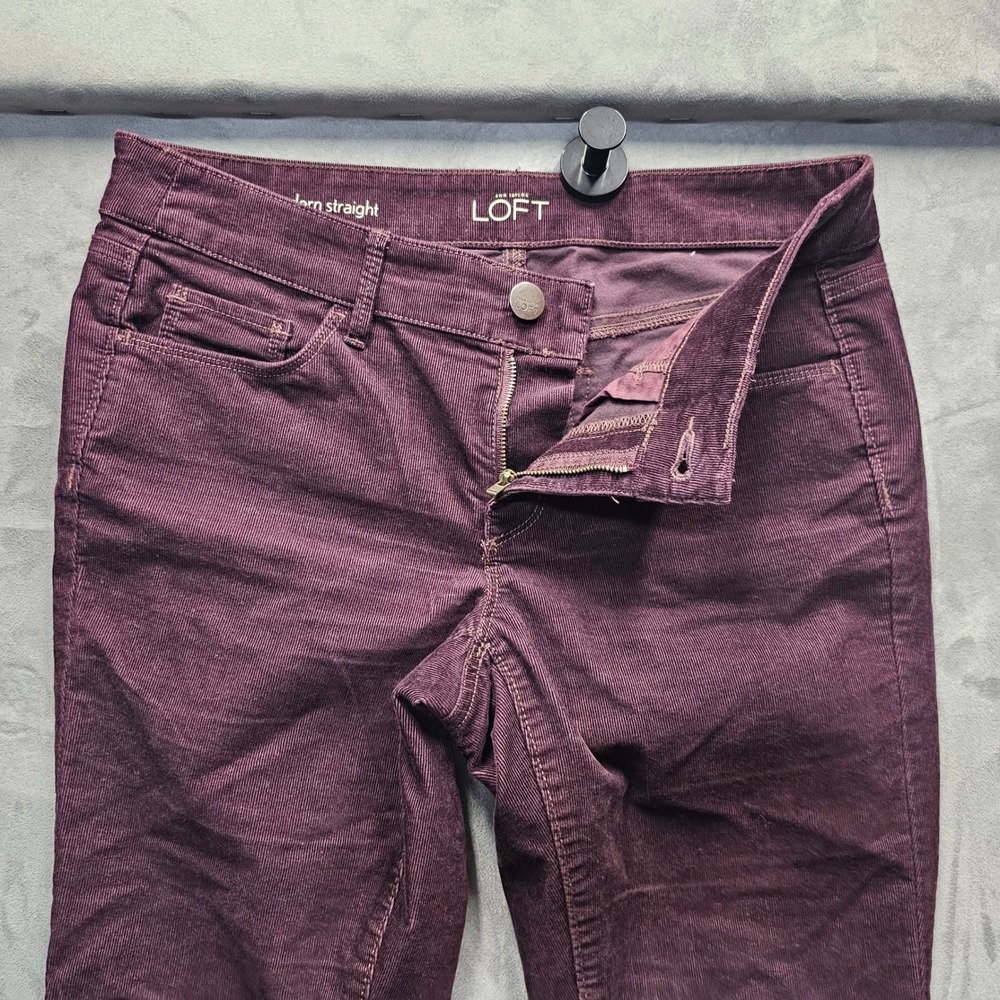 LOFT Modern Straight Corduroy Pants Burgundy 4P Petite Stretch 5-Pocket Trousers